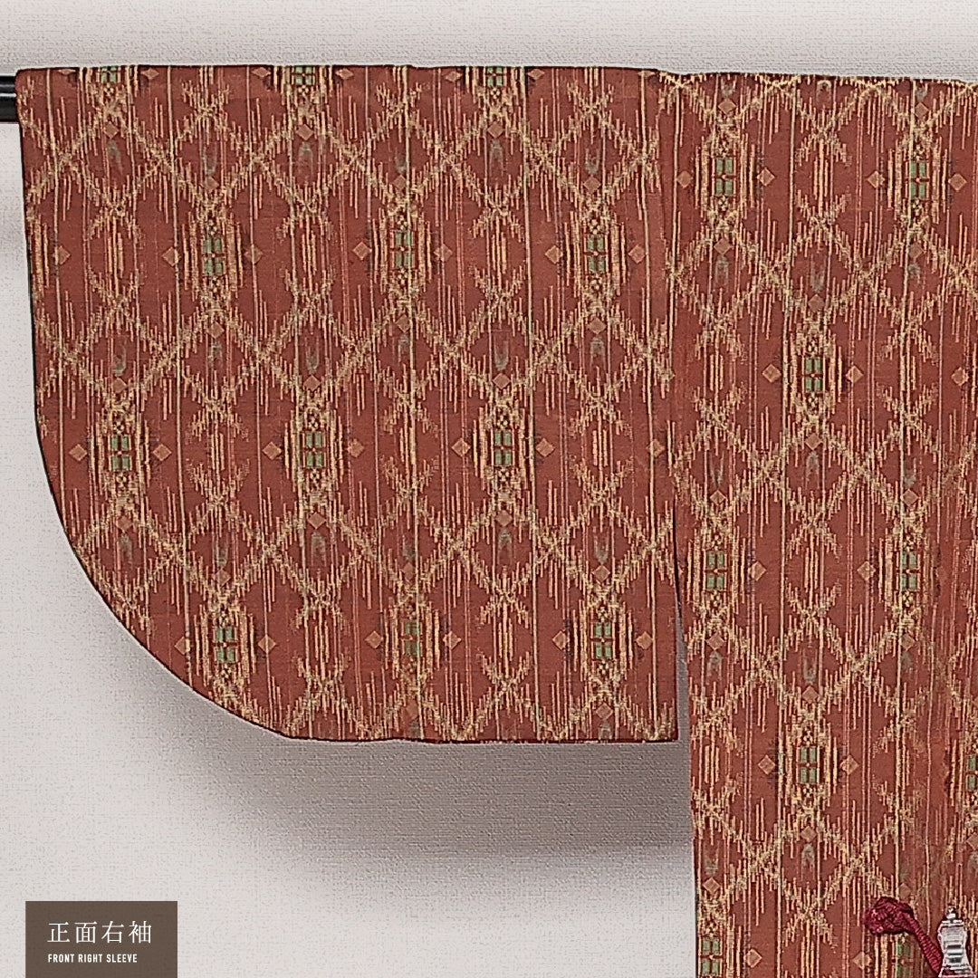 洗える着物 道中着 袷 身丈79cm 裄丈65cm ポリエステル Sランク インフォーマル Mサイズ 菱 茶系 RP 1236-13826
