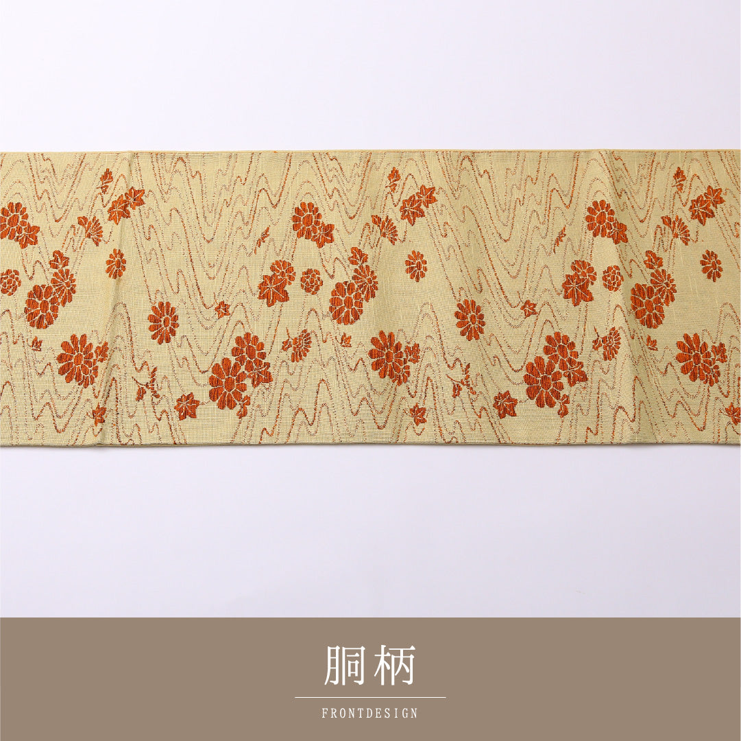 九寸名古屋帯 Aランク 帯丈360cm 正絹 全通 開き仕立て 織り カジュアル 紬 龍田川 ベージュ系 LP 1245-02574