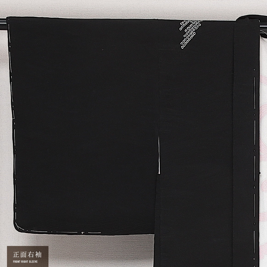 未使用品 黒羽織 袷 身丈85cm 裄丈65cm 正絹 Sランク インフォーマル Mサイズ しつけ糸 笹 竹 黒系 RP 1233-13878
