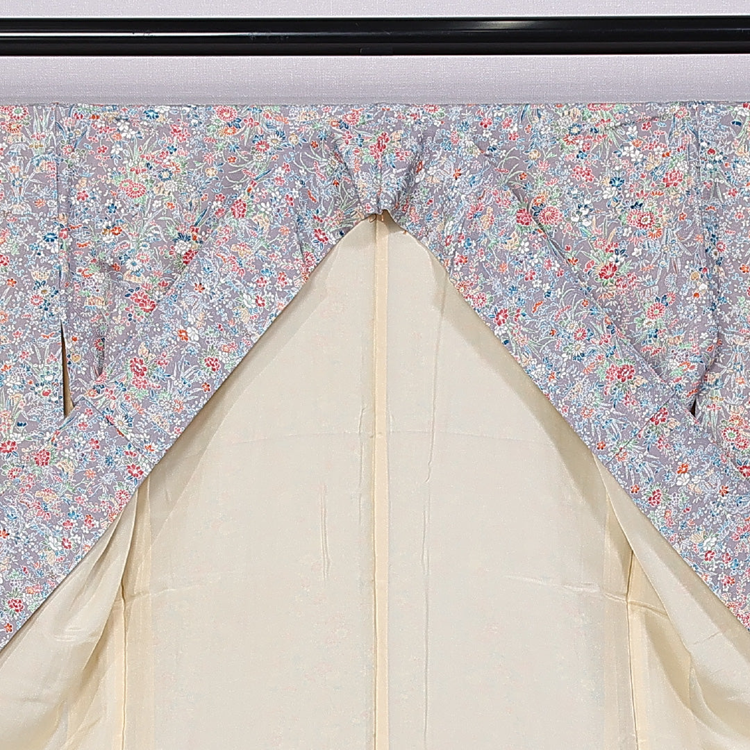 小紋 身丈155cm 裄丈66cm L 正絹 Sランク 袷 広衿 小花 1215-11284