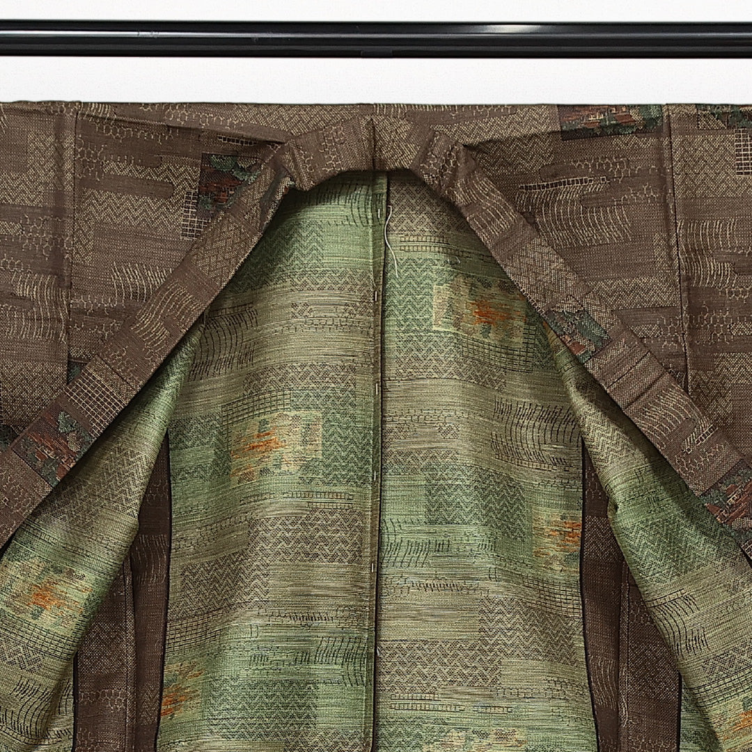 洗える着物 ウールの紬 単衣 身丈148cm 裄丈63cm ウール Sランク カジュアル バチ衿 XSサイズ 茶屋辻 茶系 RP 1223-14126
