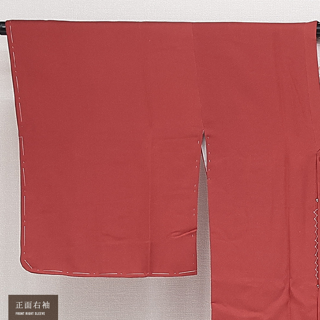 道行コート 袷 身丈89cm 裄丈65cm 正絹 Sランク カジュアル Mサイズ ポケットあり 扇 赤系 RP 1237-14632