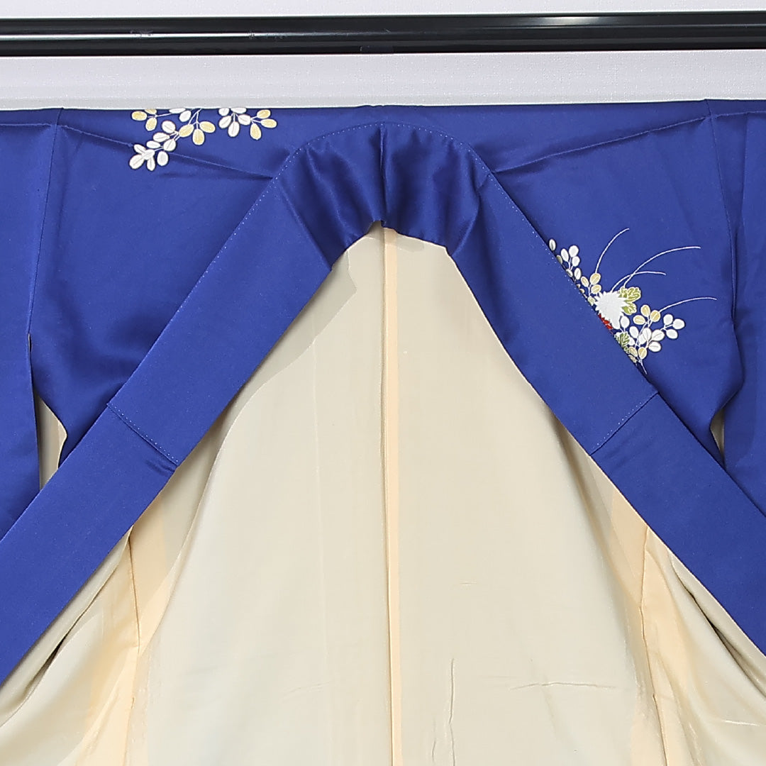 小振袖 身丈168cm 裄丈65cm Aランク 袷 正絹 M 広衿 吉祥文様 古典柄 菊 藤 桔梗 花柄 萩 青系 1213-F0444
