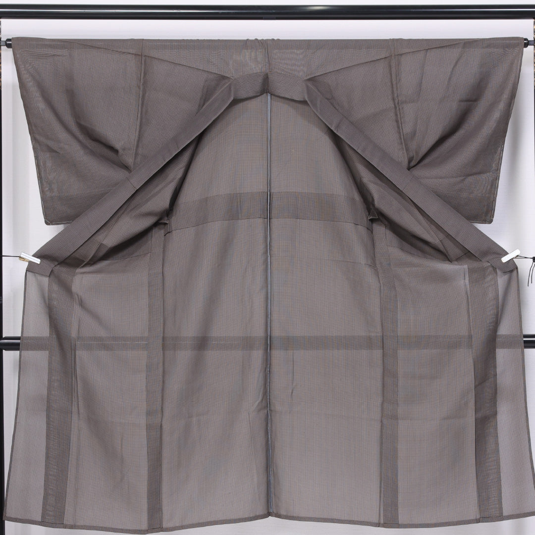 男着物 夏物 紗 身丈134cm 裄丈67cm 正絹 Sランク XSサイズ バチ衿 カジュアル 縞 クリーム系 茶系 1219-06290