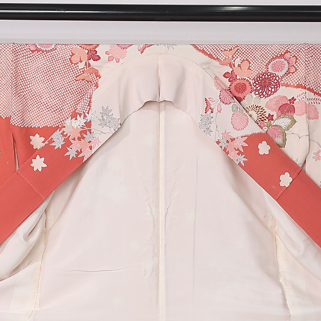 振袖 身丈166cm 裄丈67.5cm Cランク 正絹 袷 広衿 XL 菊 金銀糸 フォーマル 古典的 優しい ピンク系 1213-F0499