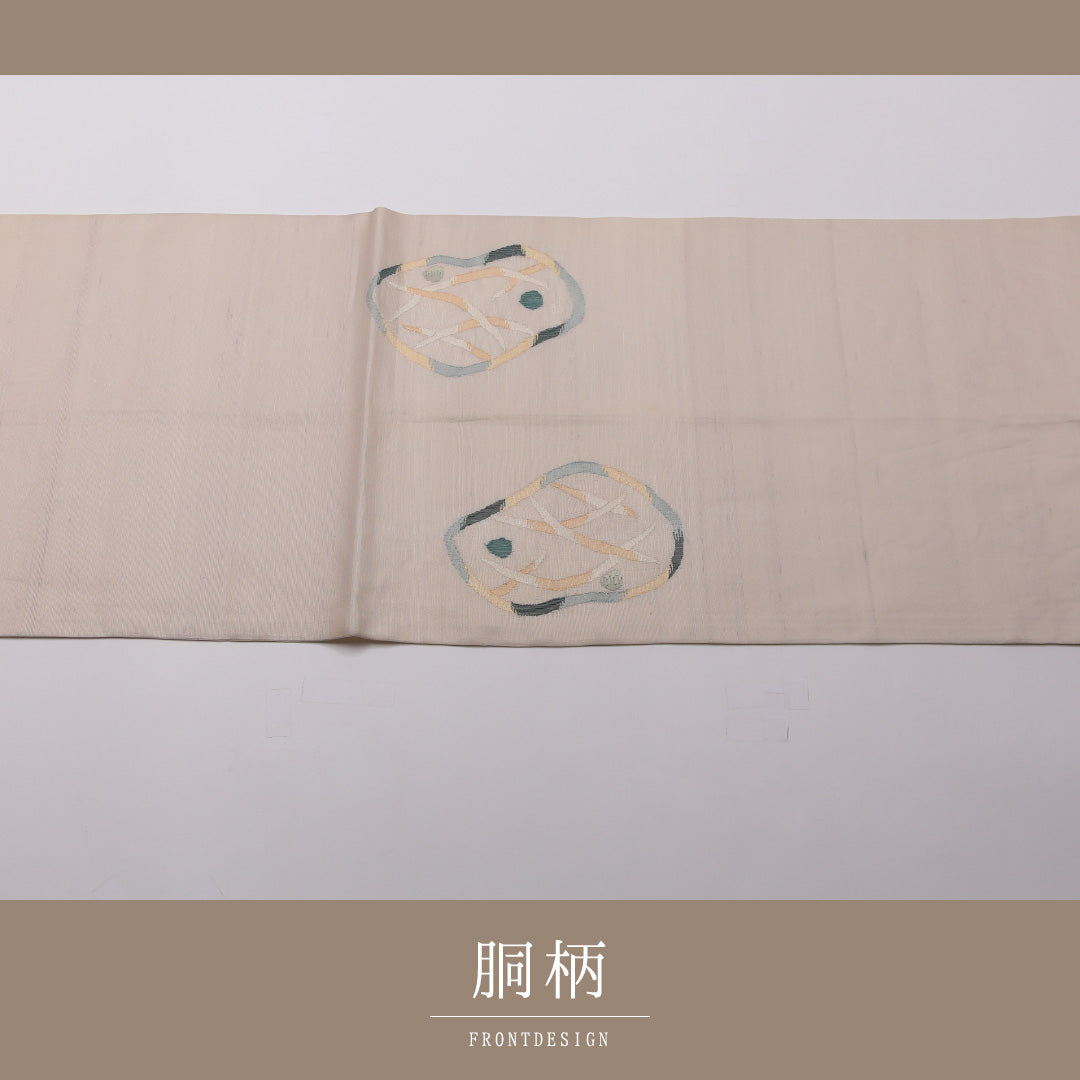 袋帯 帯丈448cm 正絹 ポイント柄 インフォーマル 露芝草 クリーム系 1243-01429