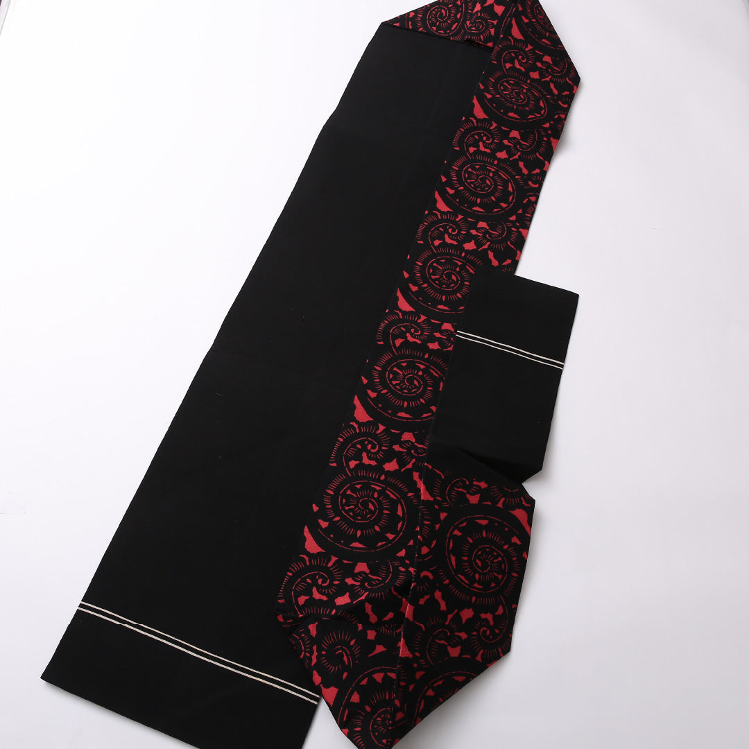 未使用品 九寸名古屋帯 Nランク 帯丈310cm 正絹 六通 名古屋仕立て 染め カジュアル 塩瀬 アラベスク文様 黒系 RP 1245-02729