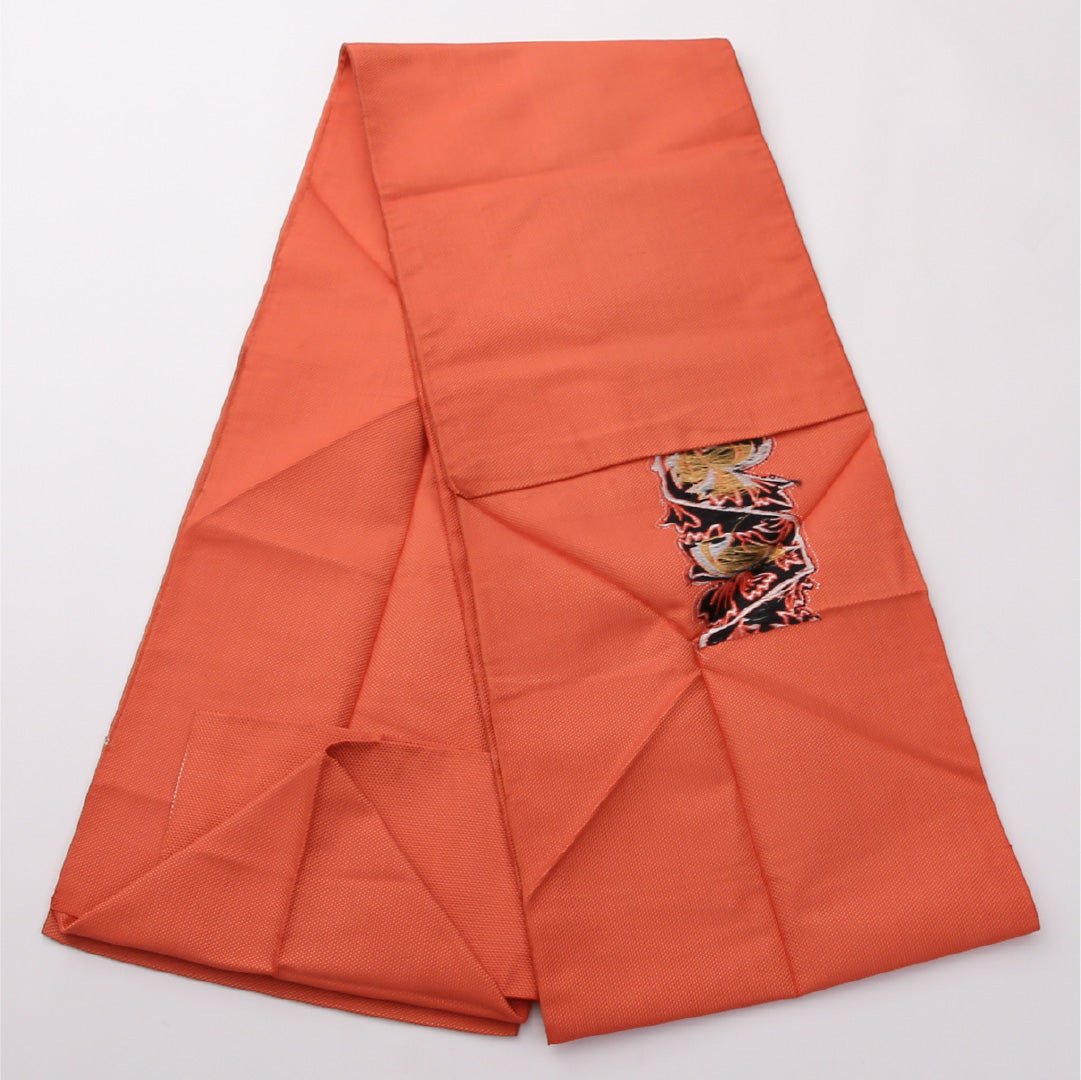 名古屋帯 六通 帯丈359cm カジュアル Cランク 正絹 唐華 朱系 1224-02365