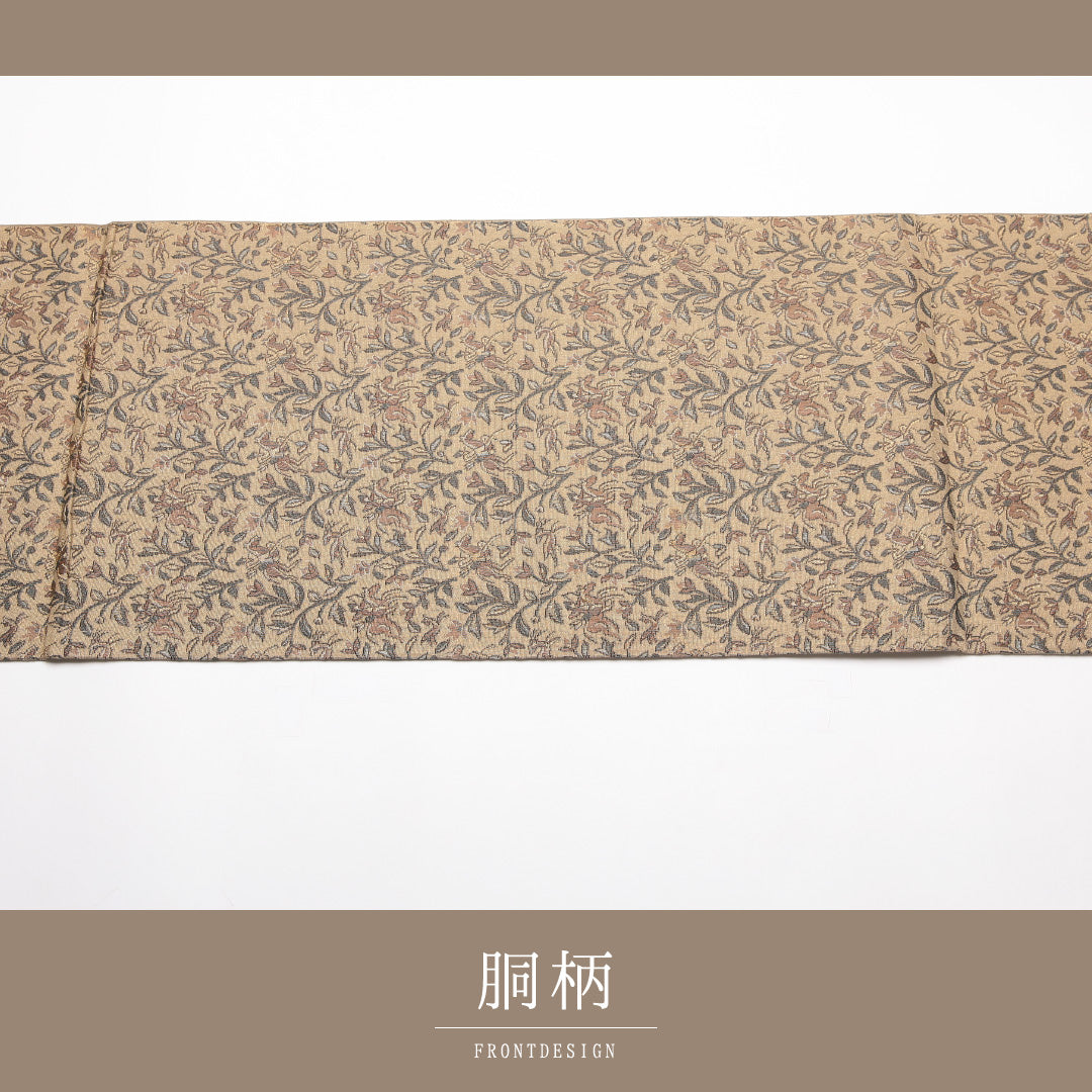 袋帯 全通 帯丈424cm カジュアル Aランク 正絹 騎馬人物 ベージュ系 1223-01455