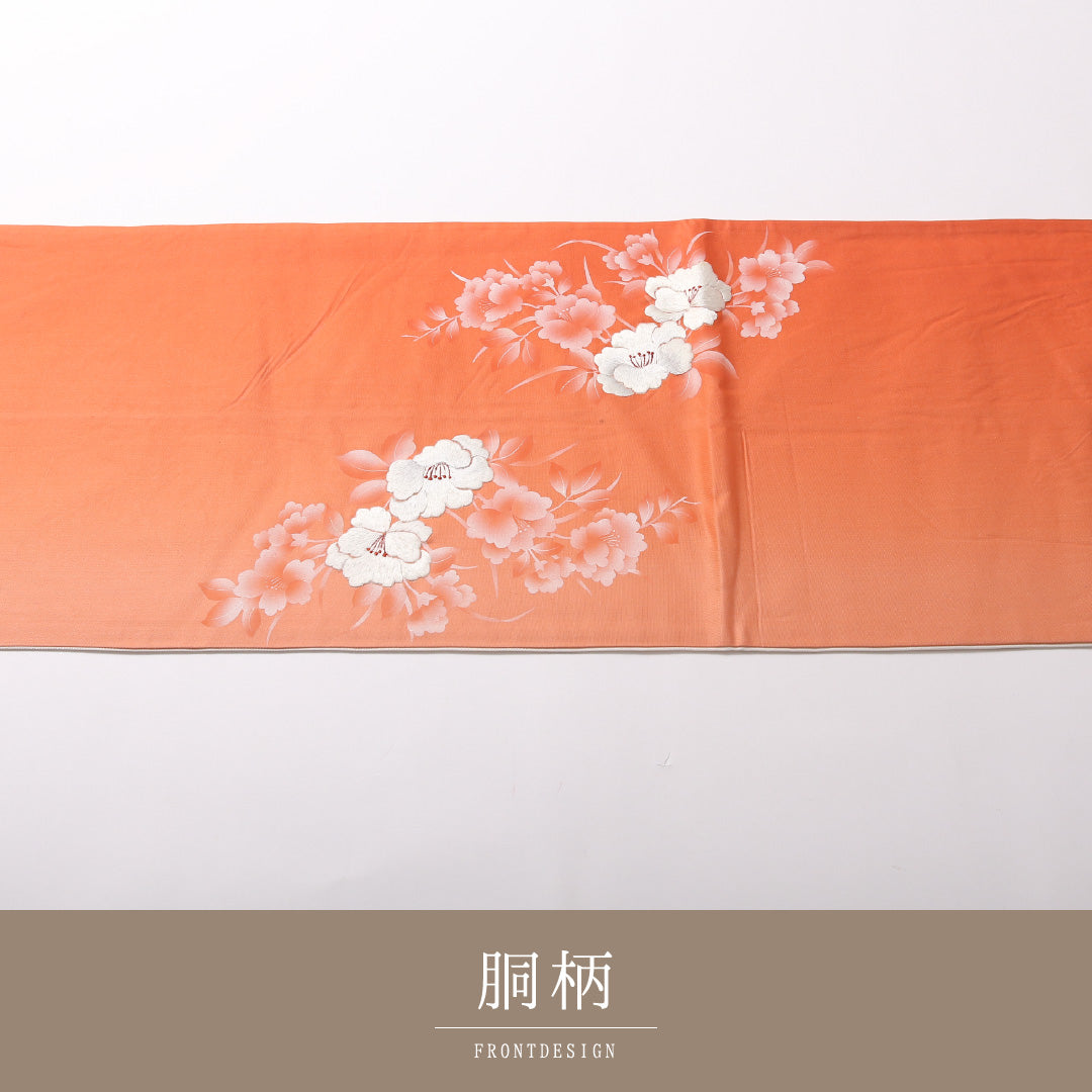 袋帯 帯丈426cm 正絹 六通 セミフォーマル 牡丹 朱系 1243-01712