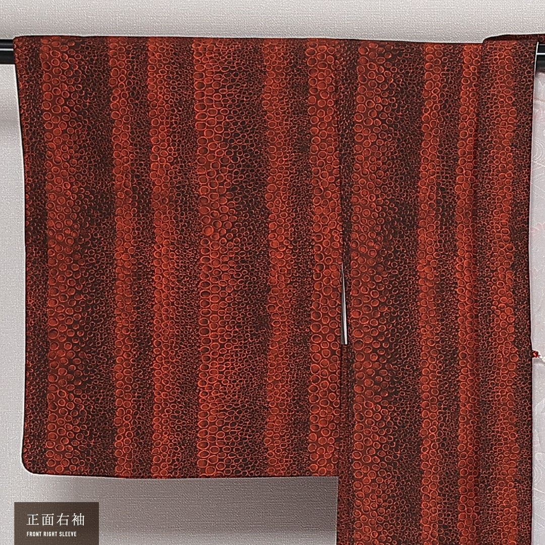 羽織 袷 身丈78cm 裄丈64cm 正絹 Aランク カジュアル Mサイズ 紐あり 創作柄 朱系 HP 1232-13852
