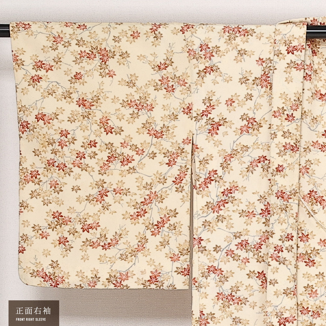 羽織 袷 身丈78cm 裄丈67cm 正絹 Sランク カジュアル Mサイズ 紐あり 紅葉 クリーム系 RP 1232-13730