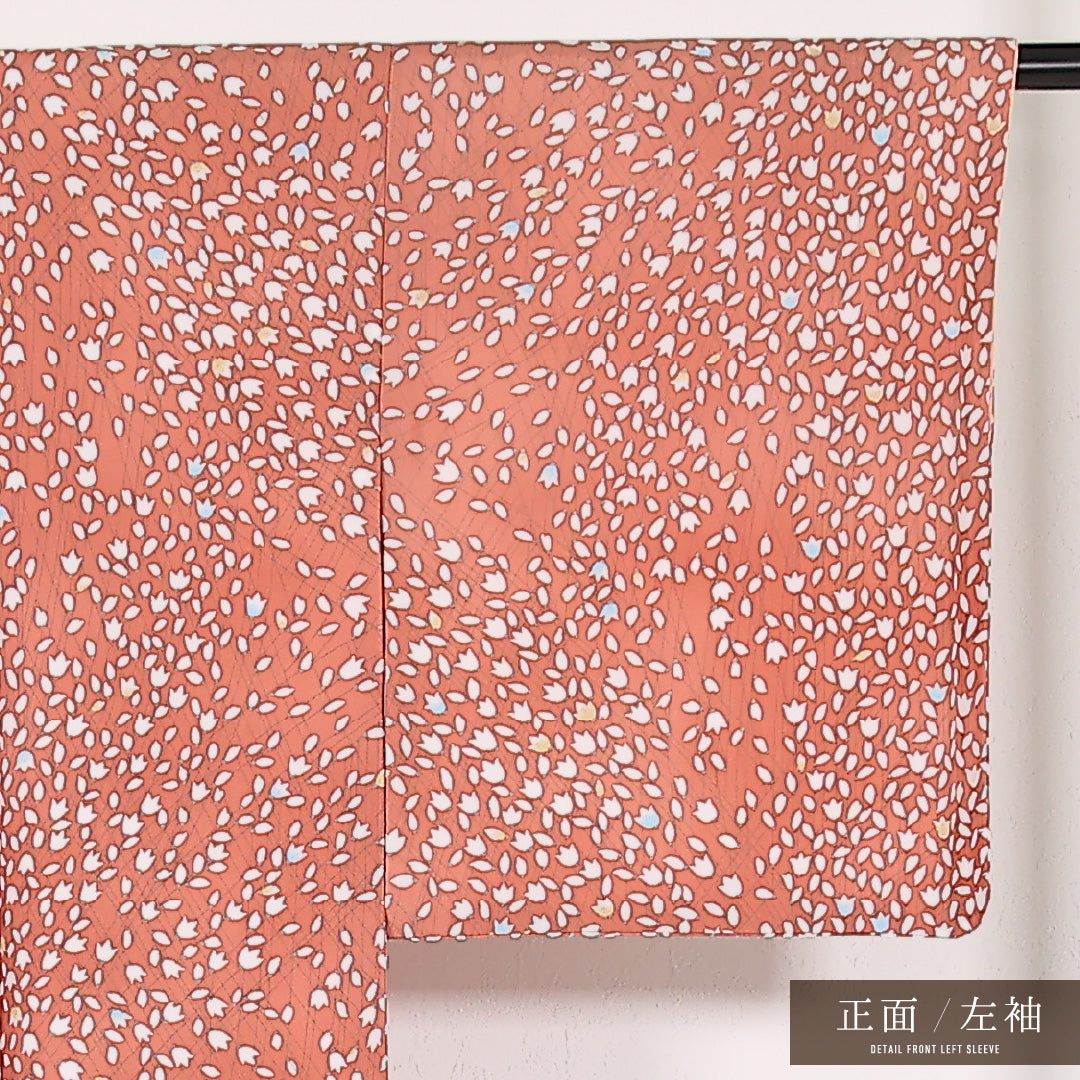洗える着物 小紋 袷 身丈159cm 裄丈65cm ポリエステル Sランク インフォーマル 広衿 Lサイズ 花弁 朱系 LP 1221-17452