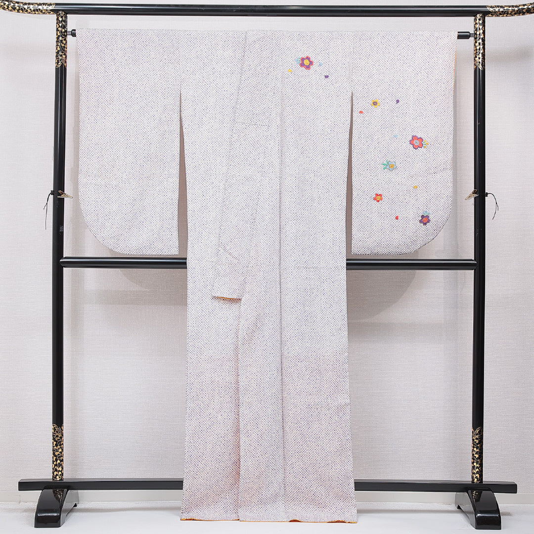 小振袖 袷 身丈167cm 裄丈67cm 正絹 Cランク セミフォーマル 広衿 XLサイズ 刺繍 桜 鹿の子柄 紫系 LP 1216-07033