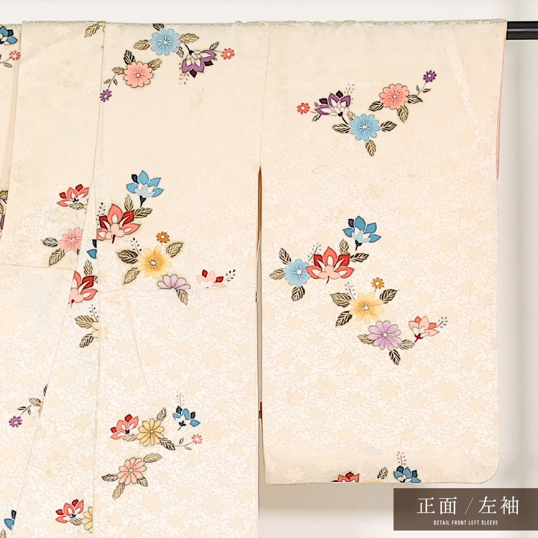 洗える着物 付下げ 袷 身丈162cm 裄丈64cm ポリエステル Cランク インフォーマル 広衿 Mサイズ 菊 クリーム系 LP 1218-17475