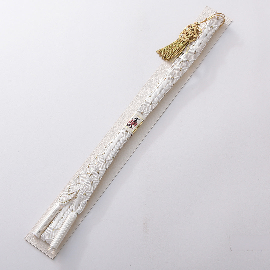 未使用品 帯締め・帯揚げ・末広 3点セット 留袖用 正絹 平組紐 唐組 亀房 ちりめん 蜀江 白系 1254-01064