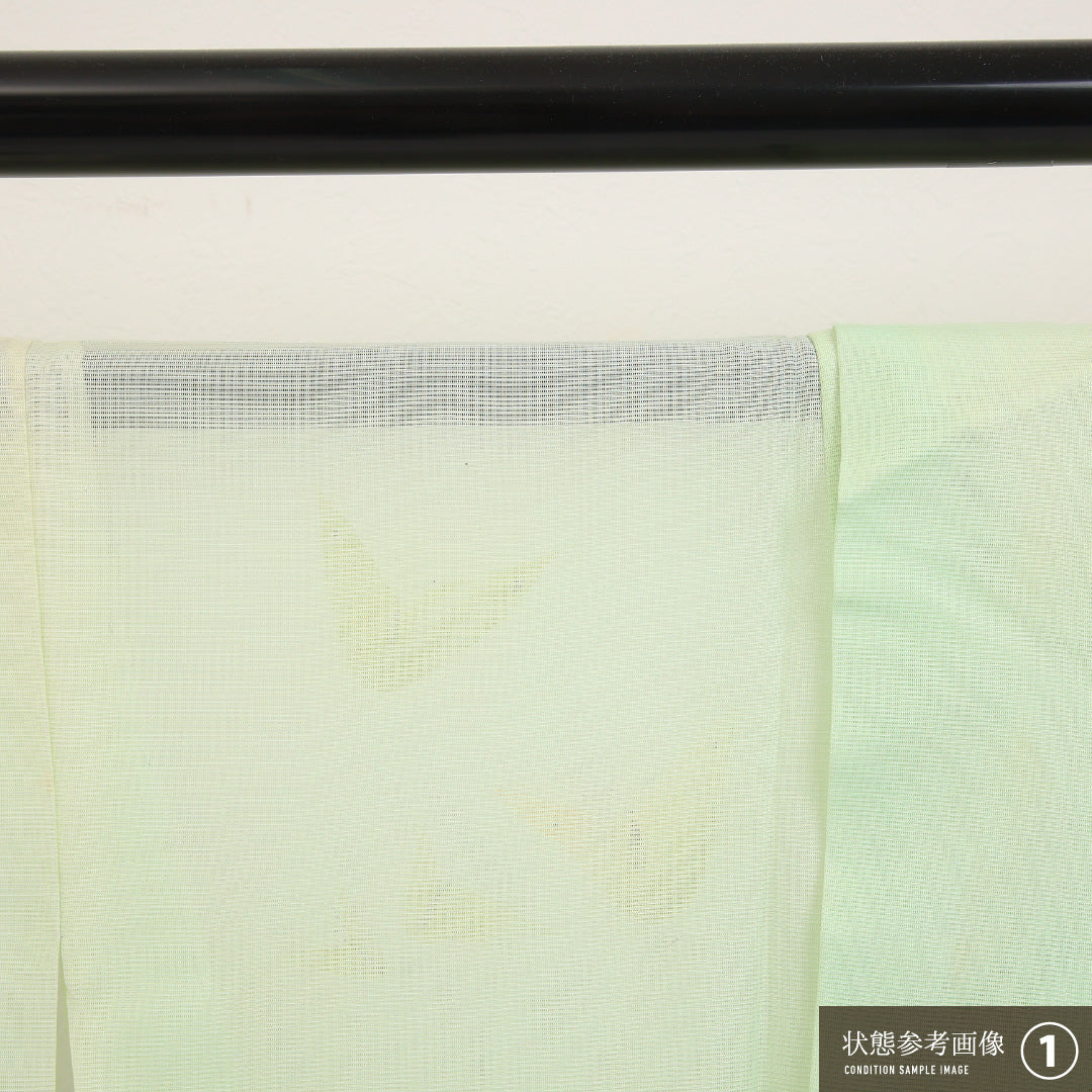 夏物 付下げ 絽 身丈158cm 裄丈65cm 正絹 Aランク インフォーマル 広衿 Mサイズ 蝶 緑系 LP 1218-17303