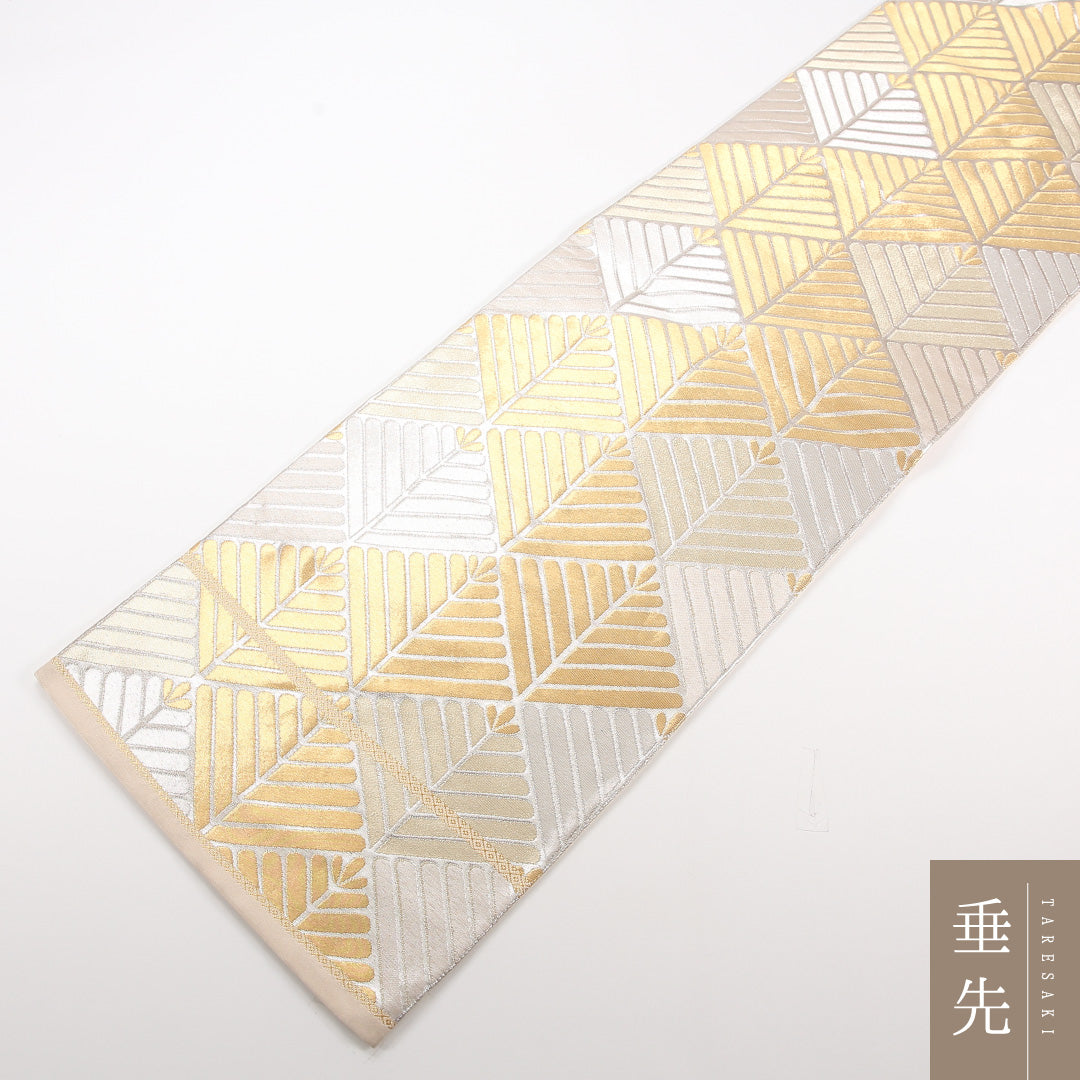 袋帯 帯丈412cm 正絹 六通 セミフォーマル 菱 金系 銀系 1243-02529
