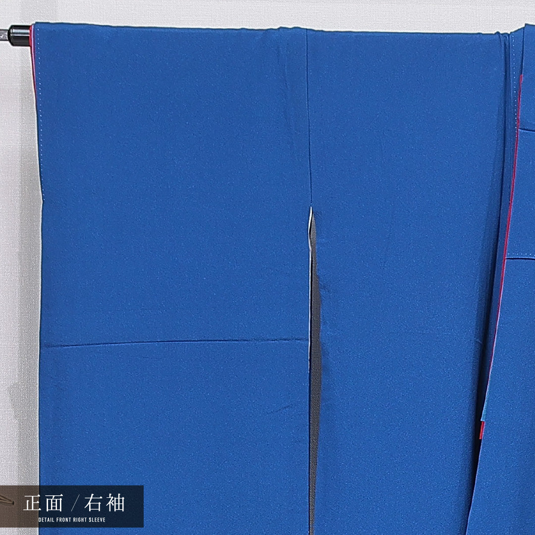 小振袖 袷 身丈157cm 裄丈65cm 正絹 Cランク セミフォーマル 広衿 Mサイズ 刺繍 菊 笹 青系 HP 1216-07040