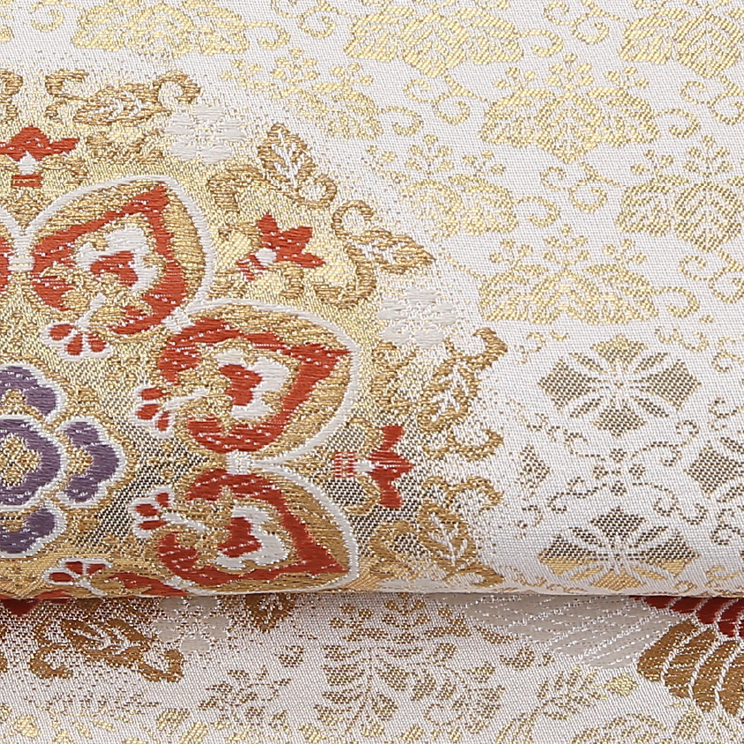 宝相華 袋帯 帯丈432cm 正絹 六通 フォーマル クリーム系 1243-02610