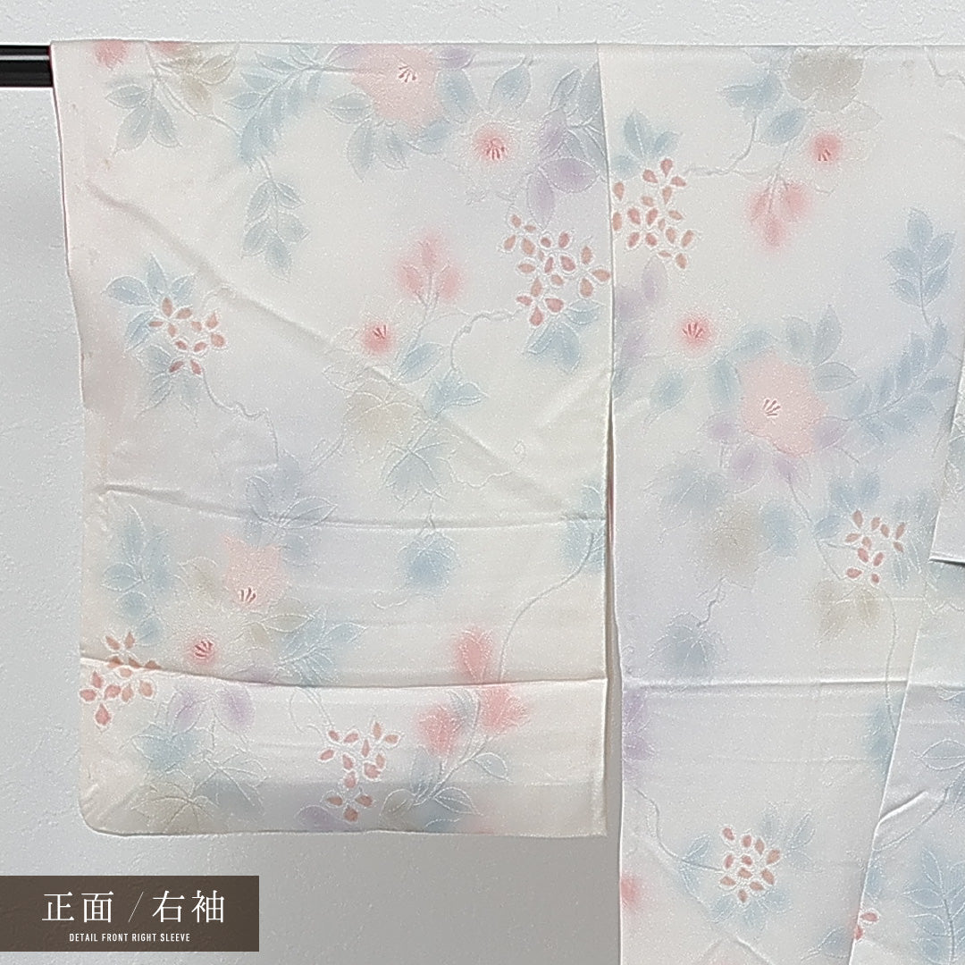 小紋 袷 身丈161cm 裄丈65cm 正絹 Cランク インフォーマル バチ衿 Mサイズ 椿 白系 RP 1221-17282