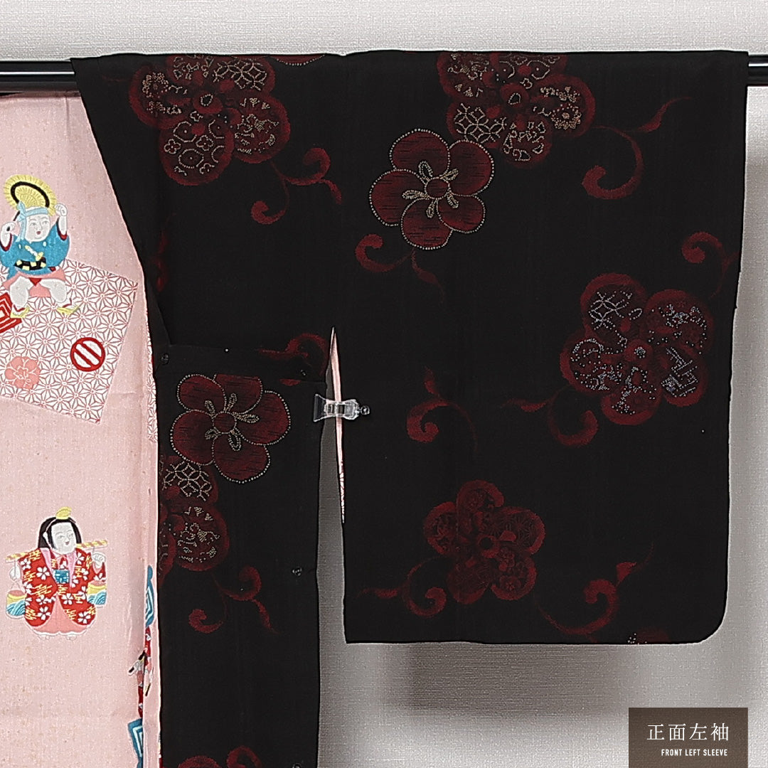 アンティーク 道行コート 袷 身丈107cm 裄丈61cm 正絹 Dランク Sサイズ 梅 黒系 HP 1237-13733