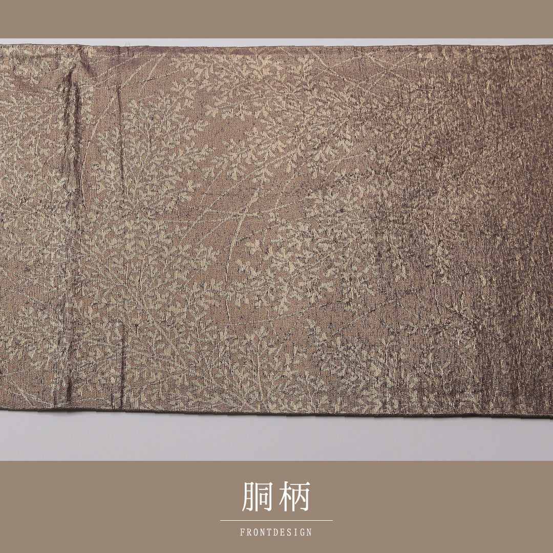 袋帯 帯丈406cm 六通 紬 草花 箔 セミフォーマル 紫系 正絹 Aランク 1223-01352