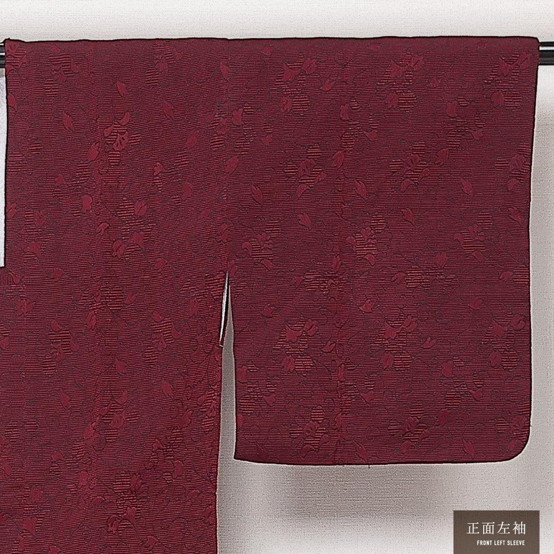 洗える着物 道行コート 袷 身丈84cm 裄丈63cm ポリエステル Sランク セミフォーマル Sサイズ 花柄 赤系 RP 1237-13919