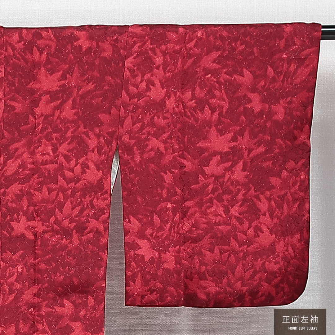 道行コート 袷 身丈81cm 裄丈65cm 正絹 Aランク セミフォーマル Mサイズ 紅葉 赤系 HP 1237-14811