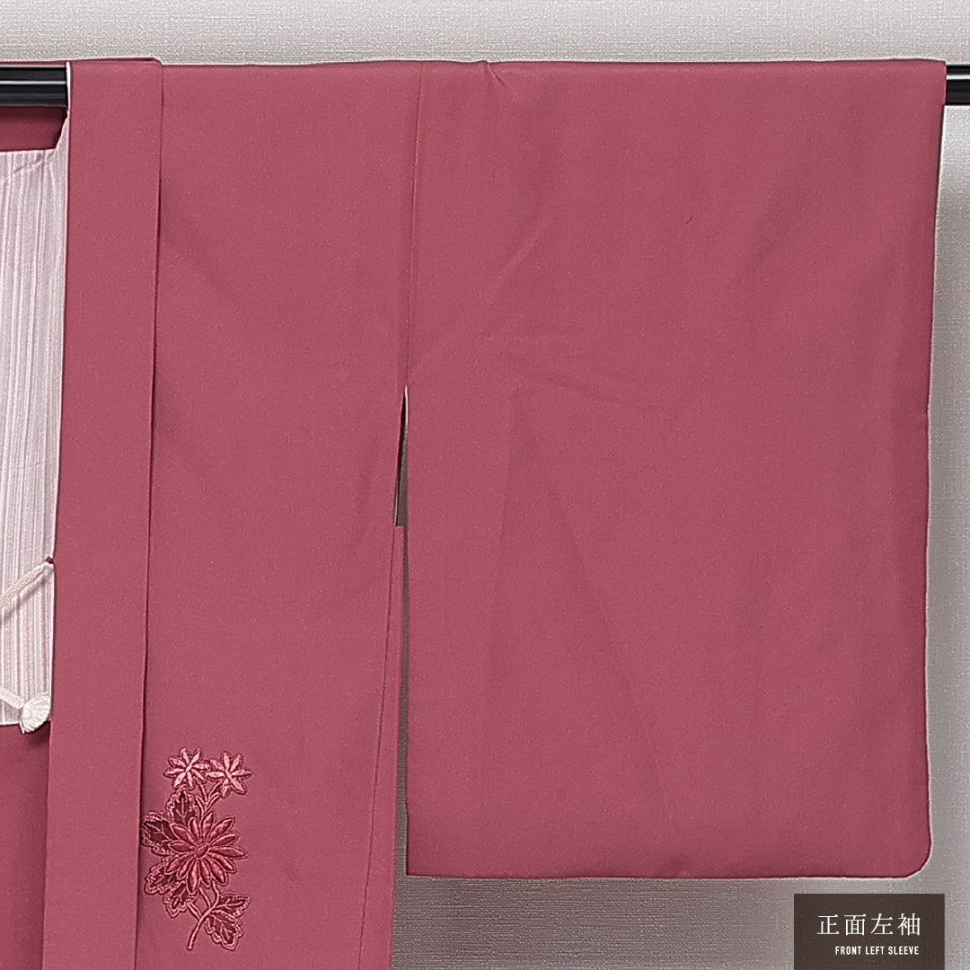 羽織 袷 身丈76cm 裄丈64cm 正絹 Sランク カジュアル Mサイズ オーガンジー 刺繍 紐あり 菊 ピンク系 RP 1232-13854