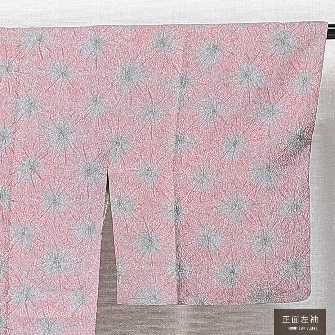 道行コート 袷 身丈79cm 裄丈63cm 正絹 Sランク Sサイズ セミフォーマル ポケットあり ふくれ織 抽象柄 ピンク系 紫系 1263-14766