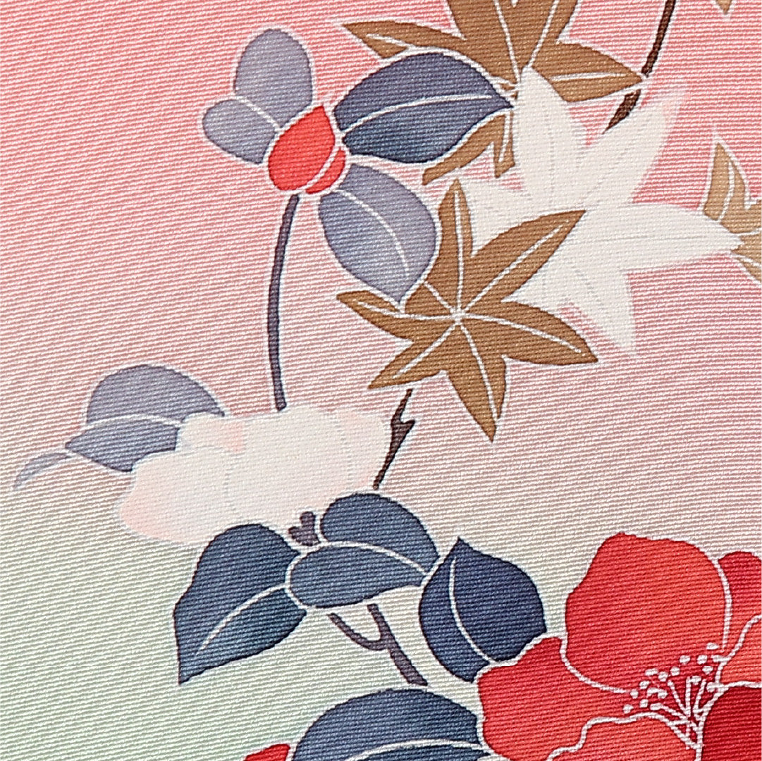 絵羽羽織 袷 身丈80cm 裄丈65cm 正絹 Sランク インフォーマル Mサイズ 椿 ピンク系 RP 1234-12809