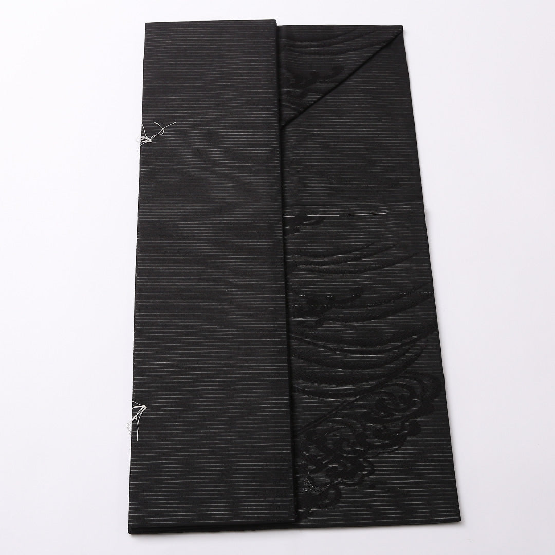 新古品 喪服帯 夏物 名古屋帯 六通 帯丈340cm 喪服帯 Nランク 正絹 絽 波頭 黒系 1224-02670