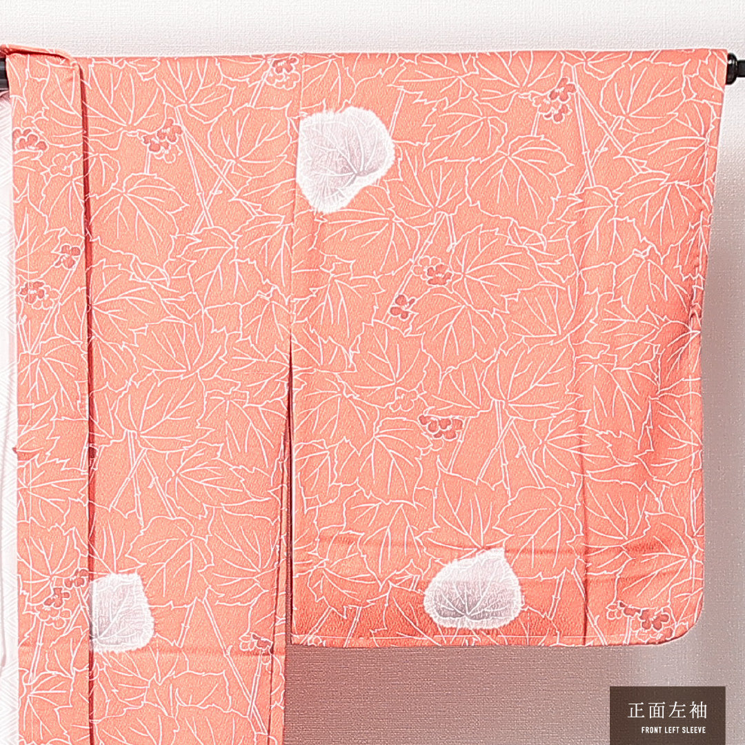 未使用品 羽織 袷 身丈92cm 裄丈65cm 正絹 Nランク カジュアル Mサイズ しつけ糸 葵 ピンク系 RP 1232-14697
