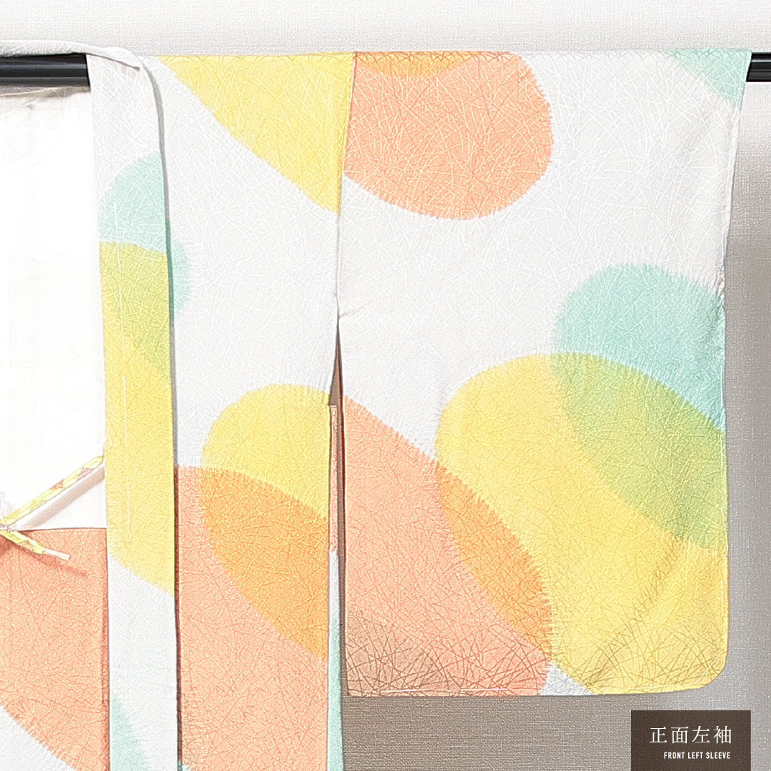 未使用品 羽織 袷 身丈82cm 裄丈64cm 正絹 Nランク カジュアル Mサイズ 紐あり しつけ糸 抽象柄 白系 RP 1232-14702
