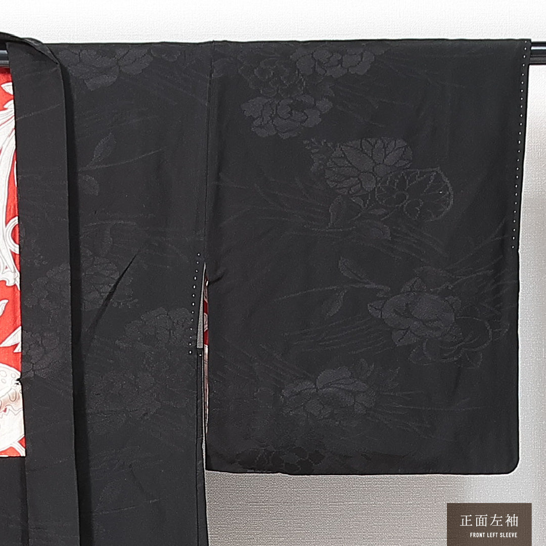 アンティーク 黒羽織 袷 身丈80cm 裄丈63cm 正絹 Aランク 一つ紋 (丸に三つ柏) Sサイズ 紐あり 橘 黒系 RP 1233-14711
