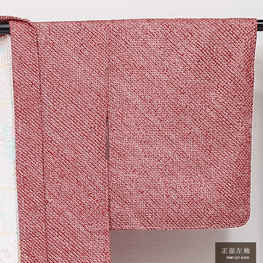 絵羽羽織 袷 身丈81cm 裄丈64cm 正絹 Sランク インフォーマル Mサイズ 花柄 赤系 RP 1234-14654