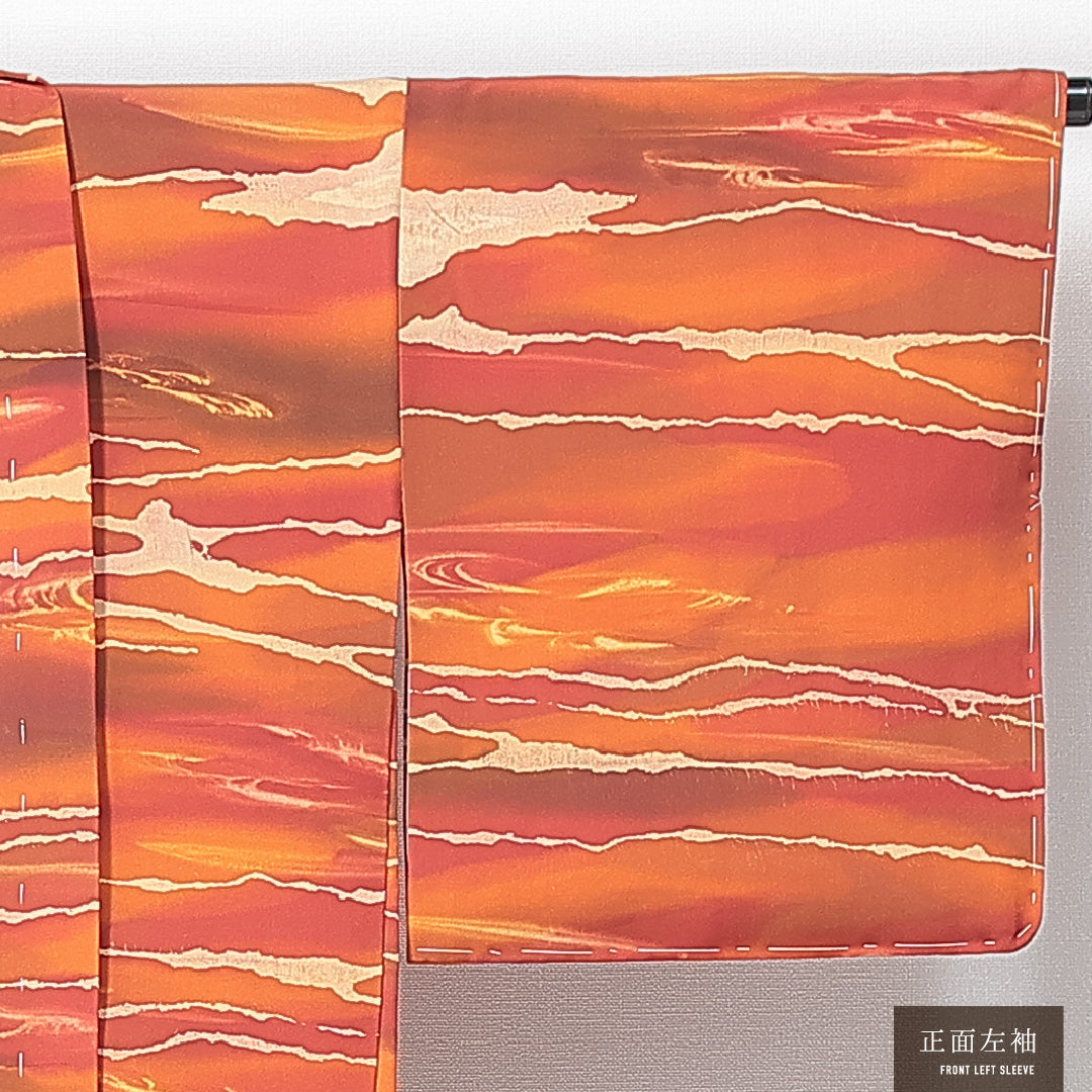 未使用品 羽織 袷 身丈77cm 裄丈64cm 正絹 Nランク カジュアル Mサイズ ぼかし染 しつけ糸 抽象柄 朱系 RP 1232-14716