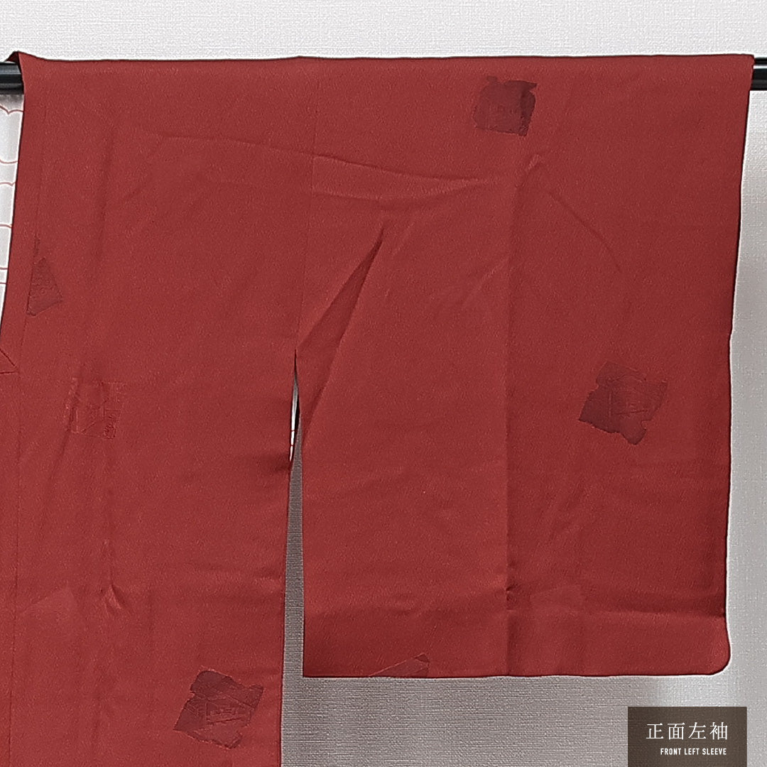 道行コート 袷 身丈87cm 裄丈64cm 正絹 Sランク Mサイズ 織り出し ポケットあり 色紙 赤系 RP 1237-14646