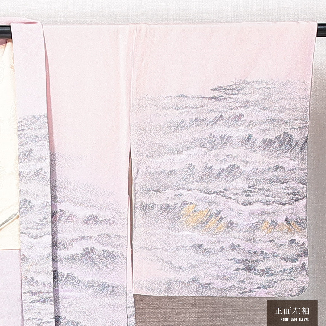 絵羽羽織 袷 身丈77cm 裄丈64cm 正絹 Sランク インフォーマル Mサイズ 紐あり 波頭 海 ピンク系 RP 1234-14699