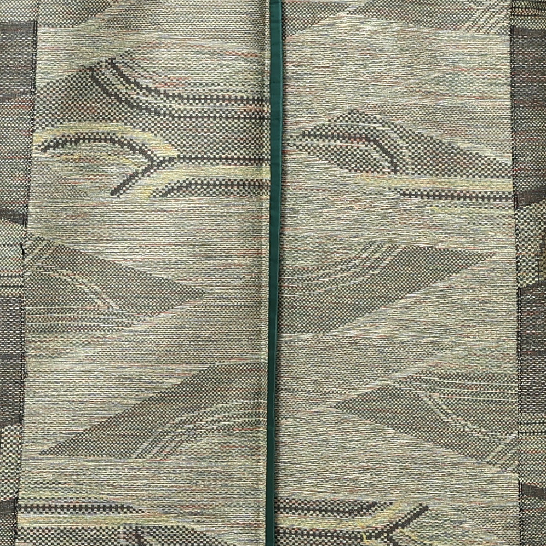 紬 単衣 身丈156cm 裄64cm 洗える着物 ウール 幾何学 割付 緑系 Sランク 1216-01181