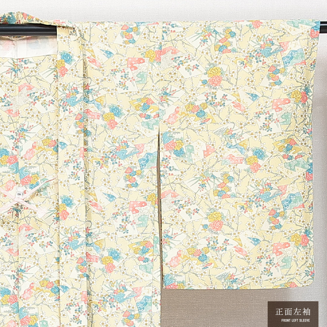 未使用品 羽織 袷 身丈82cm 裄丈62cm 正絹 Nランク カジュアル Sサイズ 紐あり しつけ糸 色紙 梅 クリーム系 RP 1232-14738