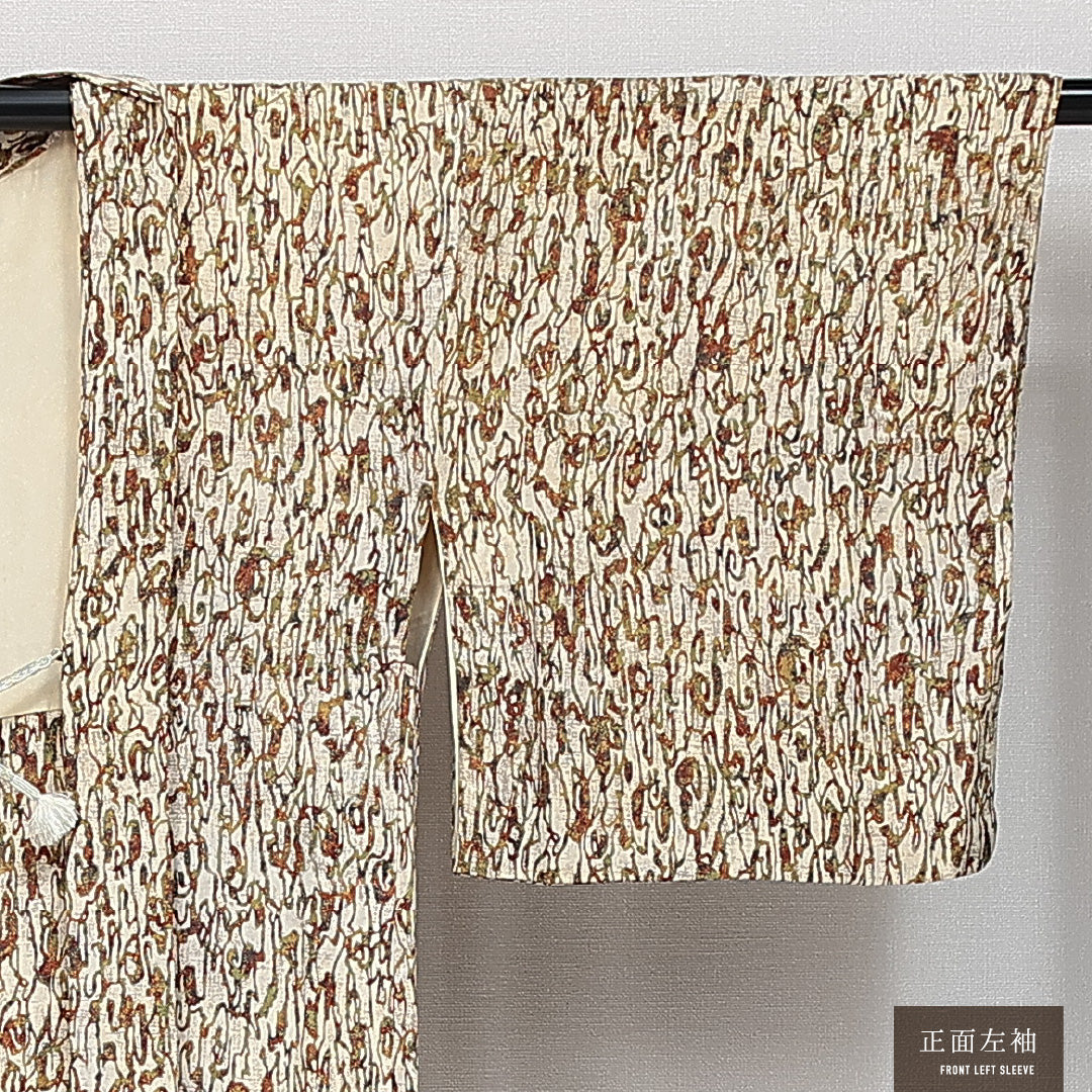 羽織 袷 身丈78cm 裄丈64cm 正絹 Sランク カジュアル Mサイズ 紐あり 創作柄 クリーム系 RP 1232-14629