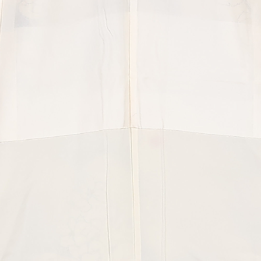 小紋 袷 身丈154cm 裄丈62cm 正絹 Aランク インフォーマル 広衿 Sサイズ 染め紬 菊 松葉 牡丹 クリーム系 M4 1221-13209