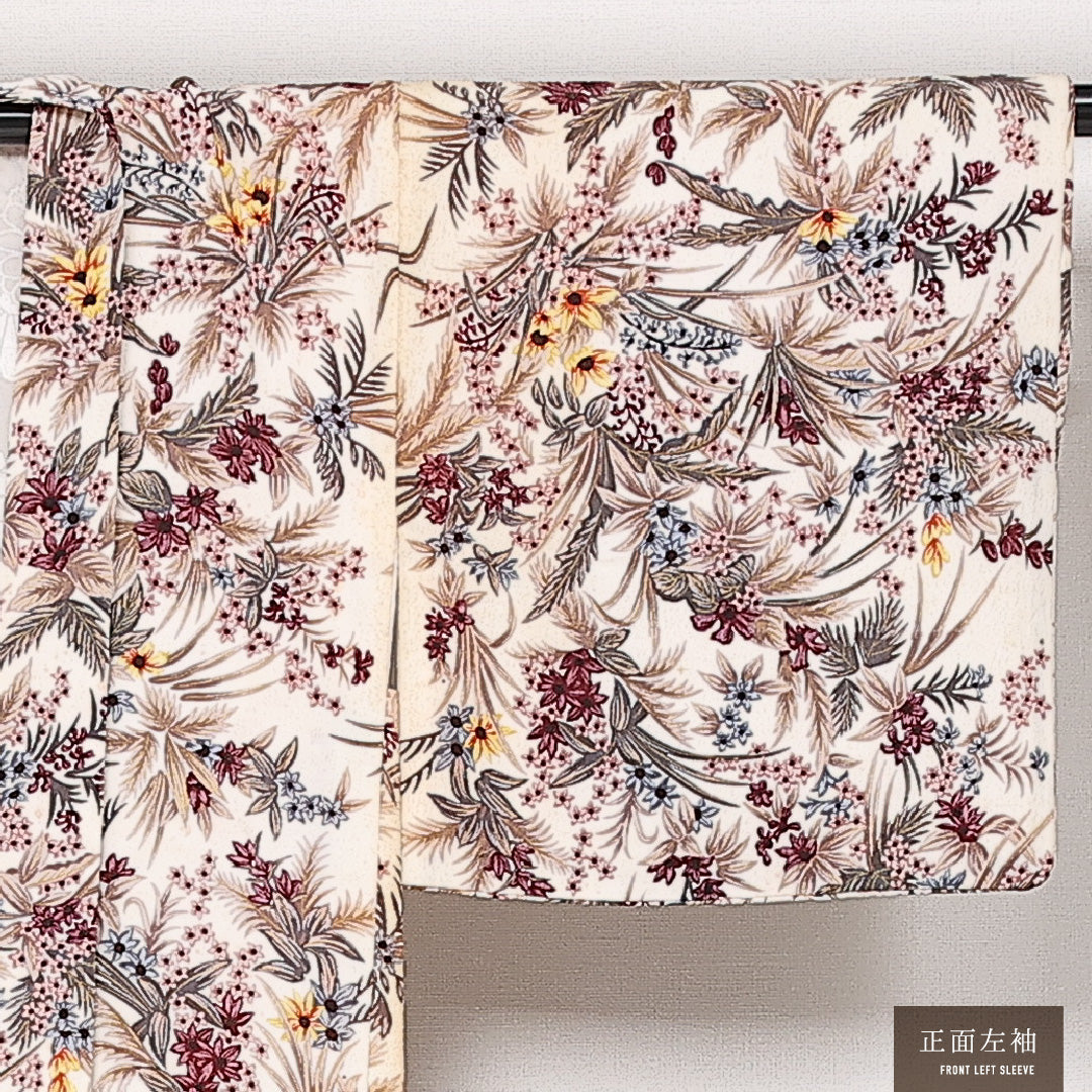 羽織 袷 身丈73cm 裄丈63cm 正絹 Cランク カジュアル Sサイズ 紐あり 植物柄 クリーム系 HP 1232-13727