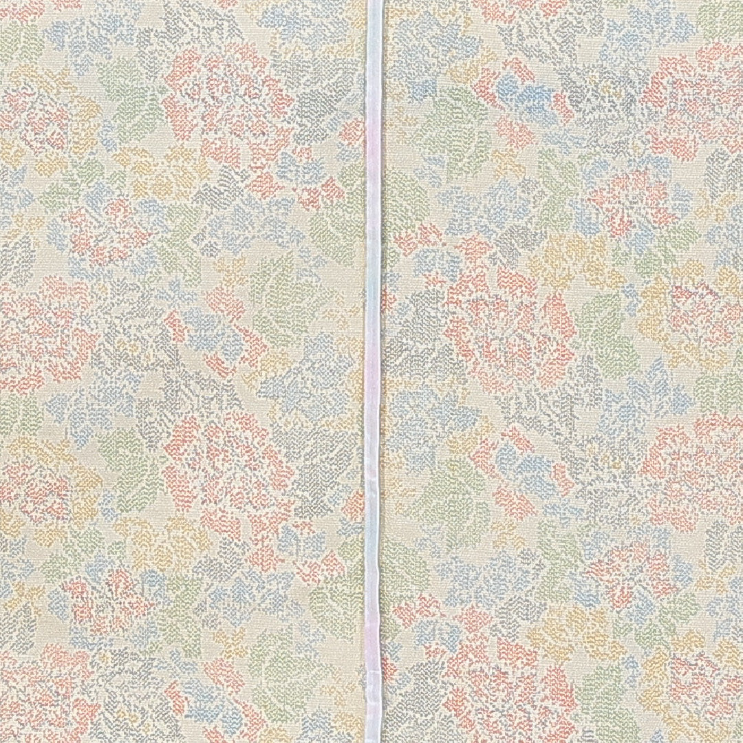 紬 単衣 身丈153cm 裄丈60cm 正絹 Cランク Sサイズ バチ衿 カジュアル 牡丹 クリーム系 多色系 1216-14858