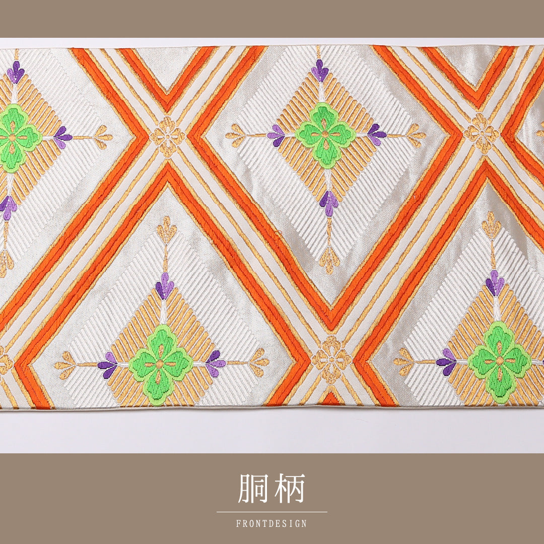 袋帯 帯丈432cm 六通 フォーマル Aランク 正絹 花菱 レトロ 華やか 銀系 1223-01586