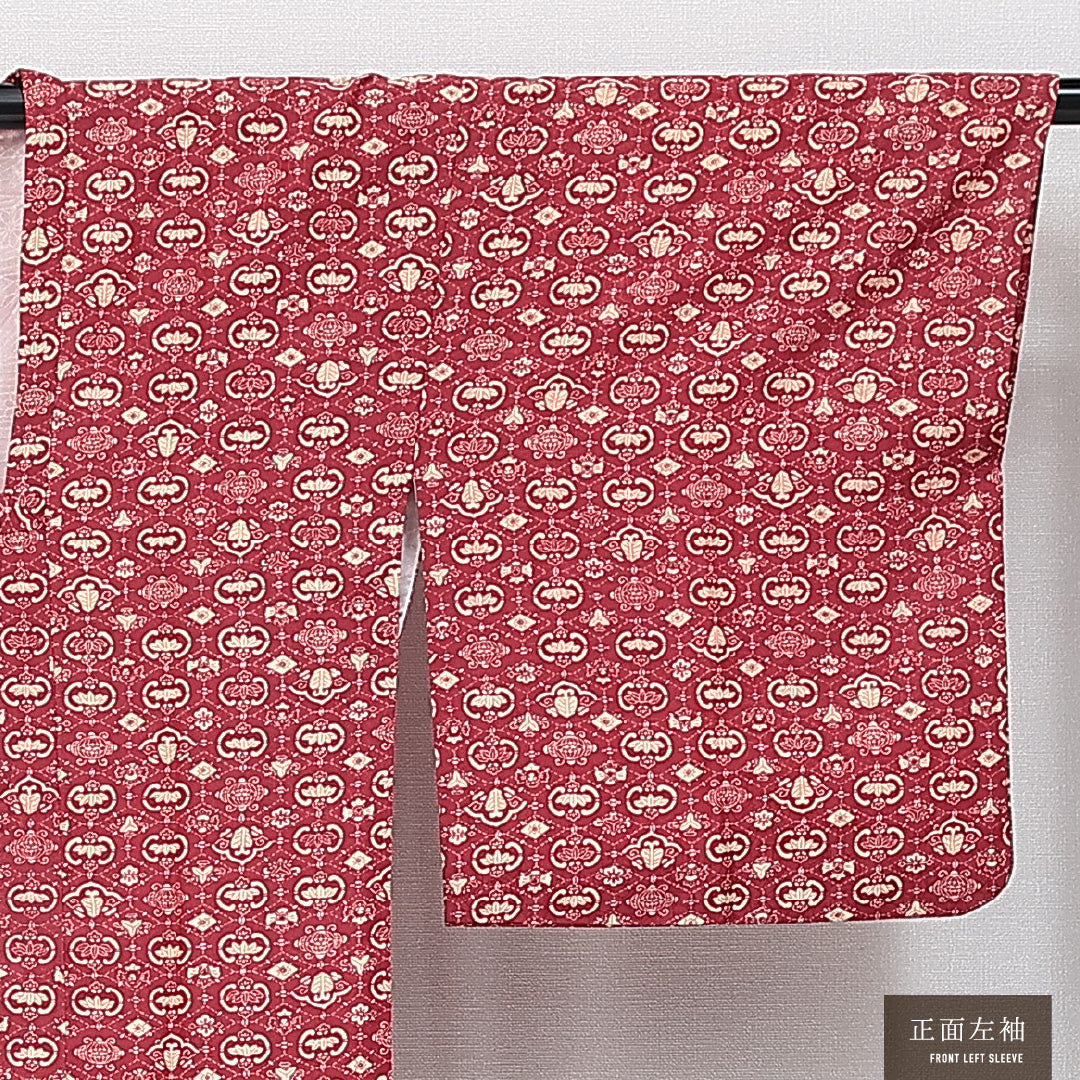 道行コート 袷 身丈87cm 裄丈64cm 正絹 Sランク セミフォーマル Mサイズ 梅 笹 赤系 RP 1237-14624