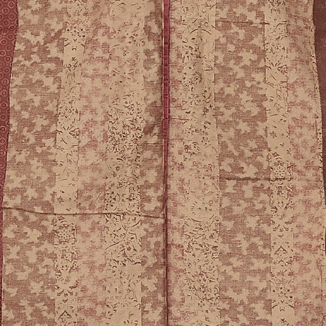 紬 単衣 身丈152cm 裄丈55cm 正絹 Sランク カジュアル 広衿 Sサイズ 更紗 縞 茶系 RP 1223-12165