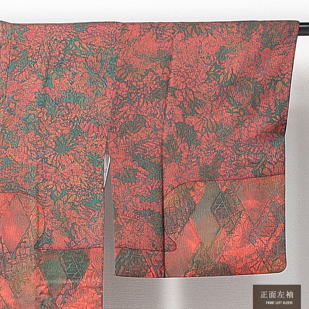 道行コート 袷 身丈84cm 裄丈63cm 正絹 Sランク セミフォーマル Sサイズ ポケットあり 植物柄 独創的 ボタニカル 多色系 RP 1237-14701